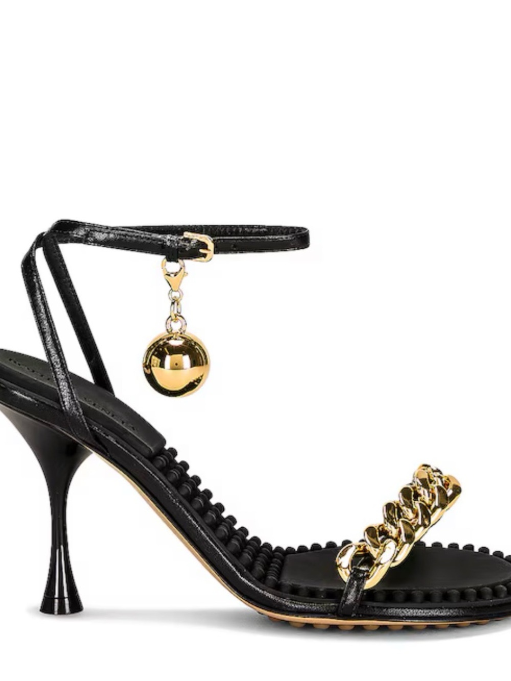 Bottega Veneta Dot Ankle Black Leather Slingback Heels with Gold Chain
